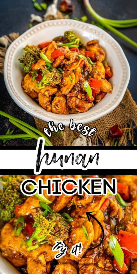 Make this hot and spicy, Hunan style chicken at home in under 30 minutes. It’s budget-friendly, loaded with colorful veggies and the spices can be adjusted to your taste. Hunan Chicken Recipe Chinese Food, Spicy Chicken Stew Recipe, Hunan Chicken Recipe, Recipes With Hoisin Sauce, Spicy Cashew Chicken, Spicy Chinese Chicken, Hunan Chicken, Chicken Peppers And Onions, Spicy Asian Chicken