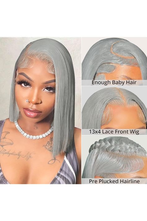 Eyefanniy Ash Grey Bob Wig Human Hair 13x4 HD Lace Front Wigs Short Bob Lace Frontal Wigs for Black Women 150% Density 10 Inch Grey Bob Wig, Middle Part Bob, Grey Hair Wig, Grey Bob, Wigs Short, Grey Wig, Lace Frontal Wigs, Wig Human Hair, Cosplay Tips