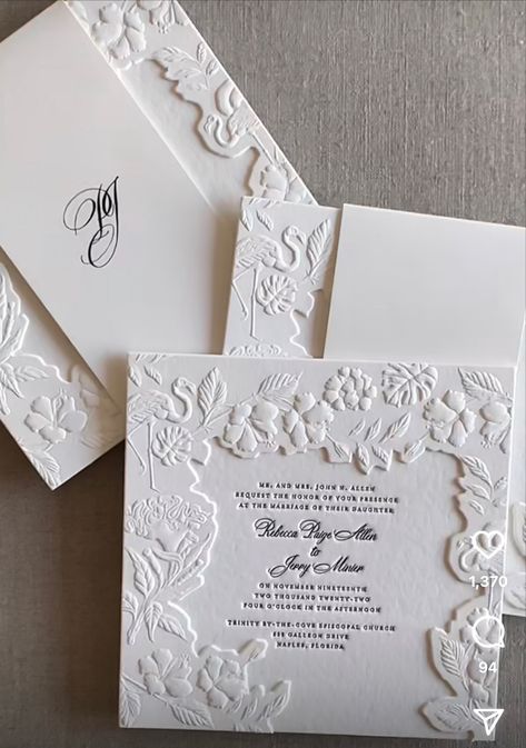 White Embossed Wedding Invitations, Emboss Wedding Invitation, Old Money Invitation Card, Wedding Invitations Formal, Regal Wedding Invitations, Wedding Invitations Embossed, Vintage Wedding Ideas Elegant, Old Money Wedding Invitations, White Wedding Invitations Elegant