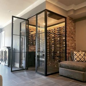 Custom Wood Doors | TLG Doors and Hardware Cellar Inspiration, Front Door Glass Insert, Door Glass Inserts, Glass Wine Cellar, Custom Interior Doors, Wine Cellar Door, Wine Closet, Home Wine Cellars, Custom Wood Doors