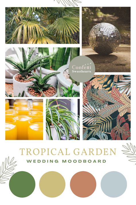 Modern Tropical Wedding Color Palettes, Tropical Disco Party, Tropical Disco Wedding, Tropical Wedding Color Palette, Tropical Disco, Colour Pallettes, Bachelorette Inspo, Tropical Bachelorette, Disco Wedding