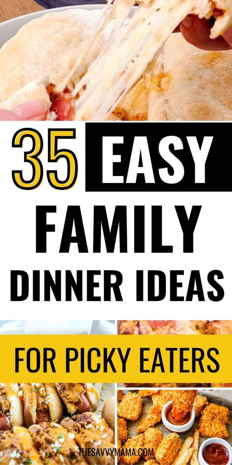 Discover 35 easy and fun family dinner ideas perfect for picky eaters! These recipes include kid-friendly options like crispy chicken fingers, hidden veggies, and healthy twists on favorites, making dinnertime a breeze. Ideal for families with children, these meals are delicious, nutritious, and packed with flavors kids love. Say goodbye to mealtime battles with these simple, healthy dinner ideas everyone will enjoy! Easy Week Night Dinners Kid Friendly, Picky Husband Dinners, Teenager Dinner Ideas, Family Meals For Picky Eaters, Picky Dinner Ideas, Easy Dinner Recipes Toddler Friendly, Fun Recipes To Make With Kids, Kids Favorite Dinner, Kids Supper Ideas