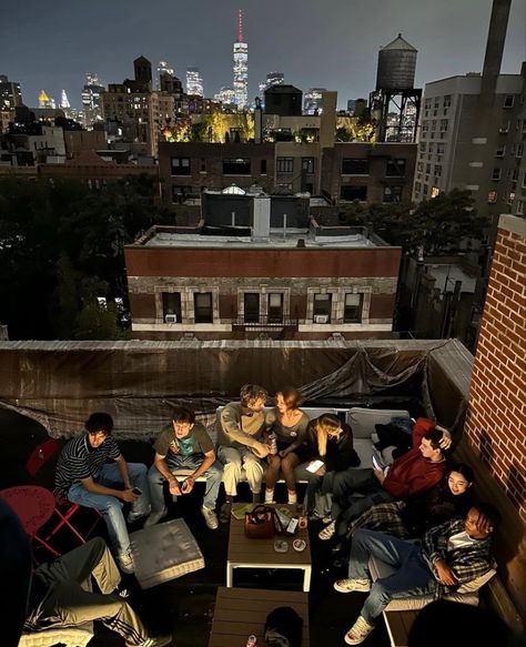 #aesthetic #city #nyc #rooftop People On Roof Aesthetic, Edgy Lifestyle Aesthetic, Nyc Going Out Aesthetic, Rooftop Vibes Aesthetic, Nyc Lifestyle Aesthetic Night, Nyc Aesthetic Party, New York Rooftop Night, Central City Aesthetic Flash, Rockefeller Aesthetic