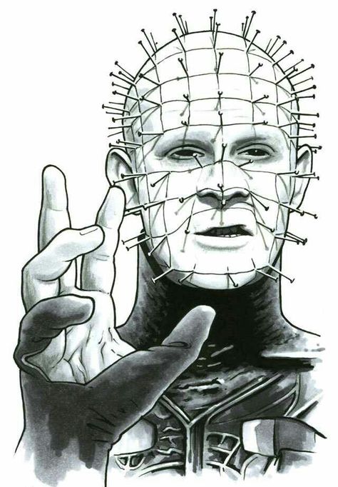 PINHEAD - HELLRAISER Horror Movie Tattoos, Clive Barker, Scary Drawings, Skull Sleeve, Horror Drawing, Movie Tattoos, Creepy Drawings, Horror Movie Icons, Horror Artwork