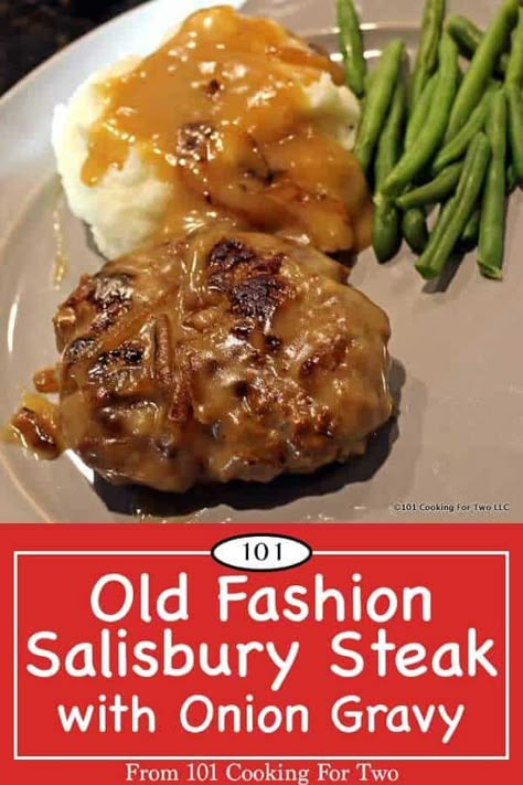 Old fashion Salisbury Steak with onion gravy will bring back great memories. Just follow the easy step by step photo instructions for great comfort food.#SalisburySteak #OnionGravy #ComfortFood Bbq Treats, Salisbury Steak With Onion Gravy, Homemade Salisbury Steak, Salisbury Steak Recipe, Salisbury Steak Meatballs, Seared Salmon Recipes, Salisbury Steak Recipes, Hamburger Steak, Onion Gravy