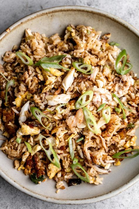 Crab Fried Rice - Cooking with Cocktail Rings Imitated Crab Recipes With Rice, Carolina Gold Rice, Crab And Rice Bowl, Crispy Rice With Spicy Crab, Crab Paste Fried Rice, Crab Fried Rice Recipe, Lump Crab Fried Rice, Crab Fried Rice, Crab Rice