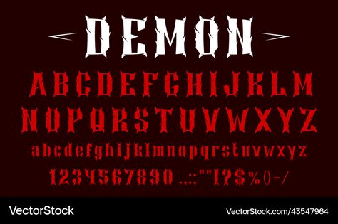 Horror Typography, Badass Haircut, Typeface Alphabet, Gothic Text, Horror Font, Devil Horns, Typography Alphabet, Letter Vector, Red Retro