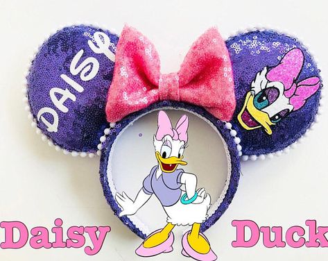 Daisy Duck Ears, Disney Daisy Duck, Cricut Disney, Diy Mickey Ears, Mickey Mouse Ears, Daisy Duck, Disney Ears, Minnie Ears, Mickey Ears