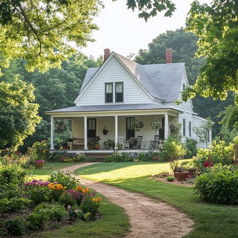 House On A Farm Aesthetic, Old Historic Homes, New Old Farmhouse, Old Fashioned Farmhouse Exterior, Small Old House Aesthetic, Old Farmhouse Remodel Exterior, Vintage Farmhouse Exterior, Small Country Houses, 50s Farmhouse