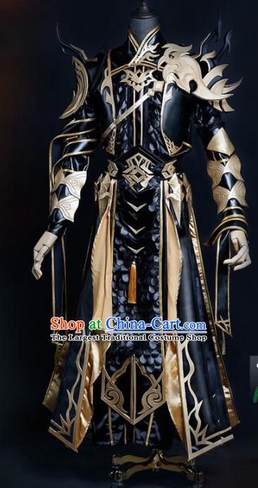 Chinese Ancient Drama Cosplay Young General Armor Knight Black Clothing Traditional Hanfu Swordsman Costume for Men Costumes Male, Female Swordsman, Black Armour, Knight Errant, Ancient China Clothing, Steampunk Armor, Hanfu Men, China Ancient, Chinese Armor