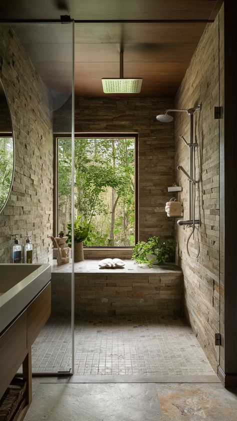 No Door Shower 21 Ideas: Create a Stunning, Open Bathroom Space Open Shower Ideas Walk In, No Door Shower Ideas, Rustic Walk In Shower Ideas, Doorless Shower, Master Baths, Open Bathroom, Bathroom Addition, Small Bathroom Interior, Rustic Shower