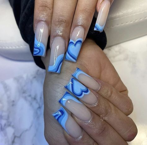 Blue Acrylic Nails Brown Acrylic Nails, Nails Heart, Heart Nail Designs, Purple Acrylic Nails, Blue Acrylic Nails, White Acrylic Nails, Simple Acrylic Nails, Glow Nails, Short Square Acrylic Nails