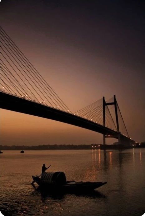 Kolkata in West Bengal, India at Nightfall. - beautiful post - Imgur City Life Photography, India Travel Places, Mumbai City, India Photography, Landscape Pictures, West Bengal, City Photography, A Bridge, Incredible India