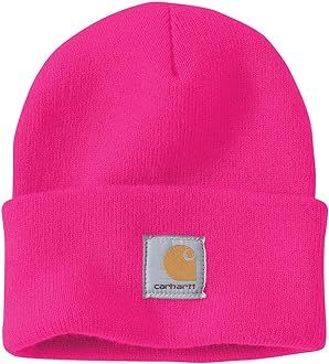 A cold-weather Carhartt classic that's been keeping hardworking heads warm since 1987. This men's acrylic watch hat is made of stretchy rib knit that's soft to the touch and finished with a Carhartt patch on the front. Pink Carhartt Beanie, Pink Carhartt, Carhartt Beanie, Visor Beanie, Pink Beanie, Cute Beanies, Beanie Boo, Easy Winter Outfit, Cuffed Beanie