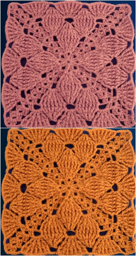 Crochet Leaves Granny Square, Granny Square Board, Leaves Granny Square, Complex Granny Square, Large Crochet Squares Pattern Free, Crochet Motif Patterns Square, Lace Granny Square Crochet, Crochet Art Ideas, Unique Granny Square Pattern