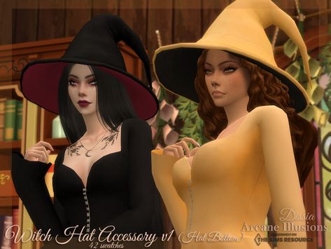 The Sims Resource - Arcane Illusions - Witch Hat Accessories (Set: v1 and v2) Cindy Dress, Sims 4 Piercings, Cc Hats, Moon Accessories, Carrie Dress, Unusual Clothes, Cat Slippers, Dots Dress, Sporty Dress