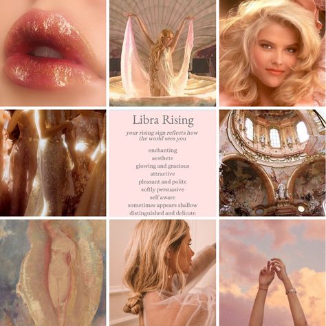 Libra rising / ascendent zodiac sign mood board and aesthetic Rising Libra Sign, Zodiac Libra Aesthetic, Zodiac Signs Moodboard, Libra Rising Aesthetic Moodboard, Pisces Ascendant Aesthetic, Libra Ascendant Aesthetic, Rising Libra Aesthetic, Libra Mood Board Aesthetic, Libra Rising Fashion