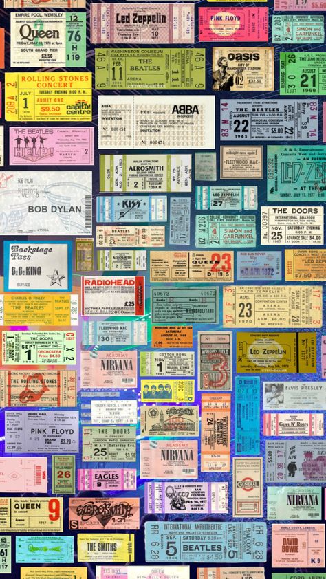 #wallpaper #tickets #concert #ticket #vibes 70s Concert Tickets, Old Concert Tickets, Vintage Concert Tickets, Concert Ticket Art, Laptop Art, Gig Tickets, Connection Design, Xmas Vibes, Mural Inspiration