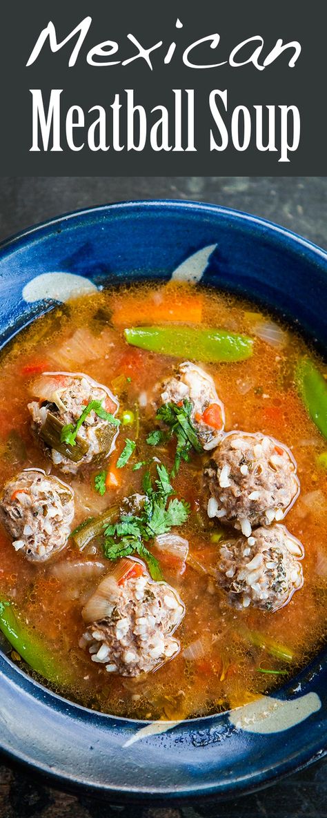 Classic Mexican soup made with meatballs (albondigas), green beens, onions, and chicken stock. A family favorite! Soup Recipes Mexican, Mexican Albondigas, Albondigas Soup Recipe, Mexican Meatball Soup, Mexican Meatballs, Albondigas Soup, Meatball Soup Recipes, Recipes Mexican, Mexican Soup