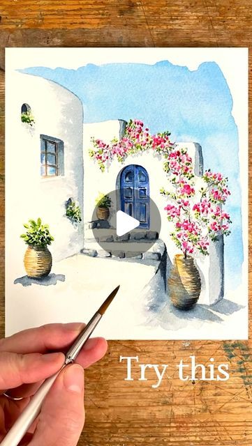 Village Scene Painting, Shadow Techniques, Greece Watercolor, Greece Landscape, Greek Village, Greece Painting, Painting 101, Shadow Painting, Village Scene