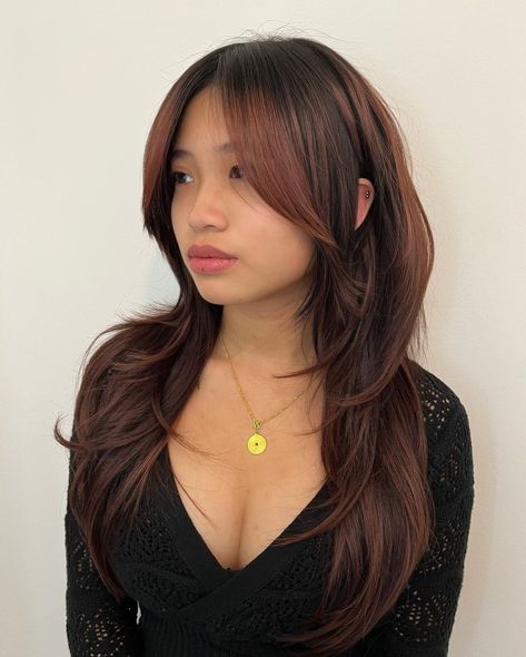 Face Slim Hairstyles, Trendy Haircuts For Fine Hair, Long Layers Fine Hair, Layered Haircut For Fine Hair, Asian Medium Length Hair, Haircuts For Long Fine Hair, Thinned Haircut, Layers Fine Hair, Haircut For Fine Straight Hair