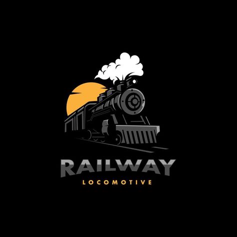 Railway locomotive train logo design illustration vector Railway Logo Design, Train Logo, Logo Design Illustration, Locomotive Train, Logo Banners, Cityscape Photos, Nature Backgrounds, Heart With Arrow, Background Banner