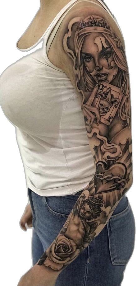 Women Arm Tattoos, Arm Tattoos Ideas, Best Female Tattoos, Tattoos On Hand, Casino Tattoo, Chicano Tattoos Sleeve, Arm Sleeve Tattoos For Women, Girl Neck Tattoos, Catrina Tattoo