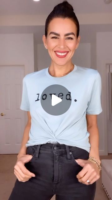 Doranellys Patton on Instagram: "Easiest T-shirt hack 📍Save and follow for more! Tag your friends that will love this. This is great for T-shirts or sweaters. You can  adjust how cropped you want the top to be✨ This T-shirt is from @beemariemarket and perfect for Valentine’s Day!
Outfits will be in my stories. And save in my “January links” highlights, link in bio, and “click on shop my outfits.

❤️Thank you for sharing this reels with friends! And don’t forget to turn on reels notifications, so you don’t miss any of my reels. 

#fashionhacks #clothinghacks #whiteshirts
#howtowear #tshirts #hacks #stylehacks #stylingtipps #reusefashion #reuserecycle #reelsfashion #explorepage #reelsstyle
#springtrends #doranellyspatton #dominicana
#latinasbelike #el #jeans👖" Jean And Tshirt Outfits, Big Tshirt Outfit, T Shirt Hacks, Shirt Hacks, Big Tshirt, Day Outfits, Tag Your Friends, Spring Trends, Clothing Hacks