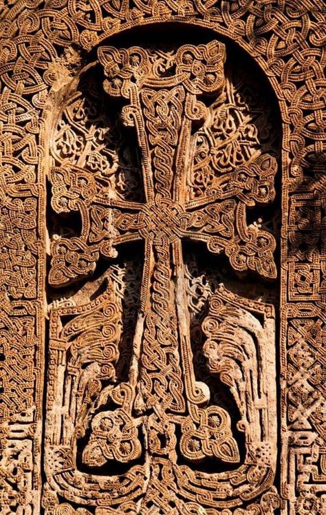 A Khachkar, an Armenian cross-stone, c12th-14th century, at Sanahin Monastery; Lori Province, Armenia.!! Armenian Fashion, Armenian Cross, Central Asia, 14th Century, Armenia, Christian Art, Iran, Monument, Carving