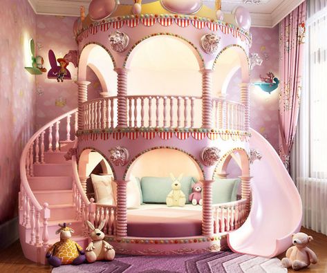 Bespoke Castle Bunk Bed Princess Bed With Slide, Castle Bedroom Kids, Bed For Girls Room, Kids Bed Design, Castle Bed, Luxury Kids Bedroom, Castle Bedroom, Bunk Bed With Slide, Bunk Bed Designs