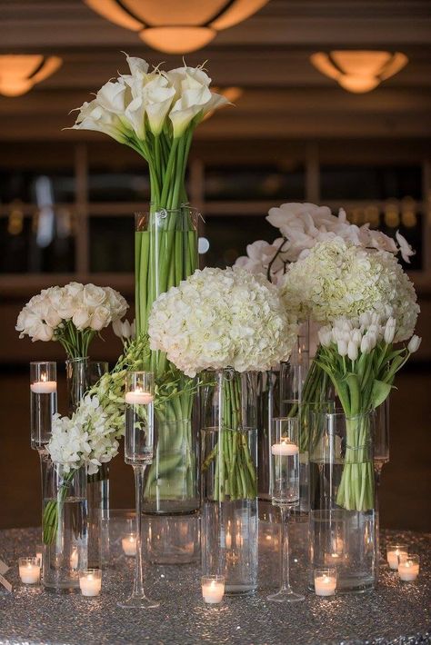 Calla Lily Table Decorations, White Lily Wedding Decorations, Lilac Reception Decor, Orchids Wedding Decorations, Round Table Scape Wedding, Glamour Wedding Decorations, Lily Wedding Centerpieces, Bedroom Window View, Calla Lily Centerpieces