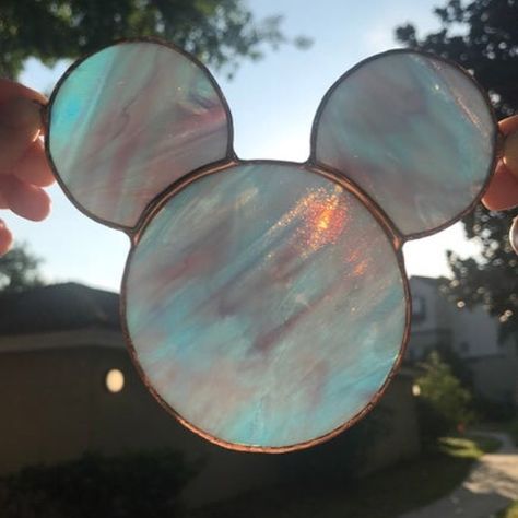 Stained Glass Patterns Disney, Stained Glass Disney, Disney Stained Glass Art, Stained Glass Mickey Mouse, Cinderella Stained Glass Art, Disney Stained Glass, Blue Cotton Candy, Hidden Mickey, Disney Home