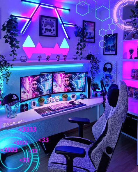 Gaming Bedroom, Gamer Bedroom, Small Game Rooms, Purple Games, Best Gaming Setup, Gamer Setup, Streaming Setup, Interior Design Games, Pc Gaming Setup