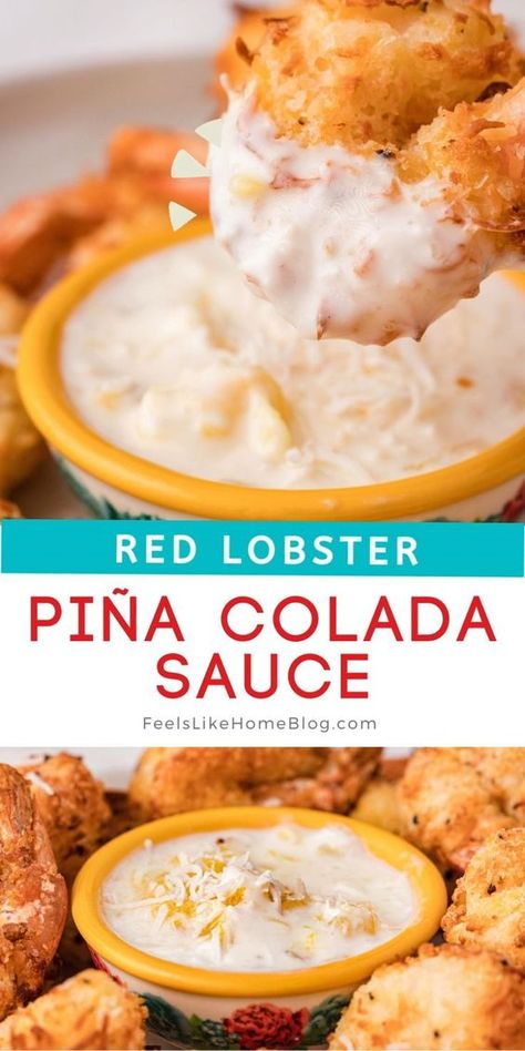 This is the best ever Red Lobster copycat Pina Colada dipping sauce! Just a few simple ingredients go into this copycat version of the popular pineapple coconut dipping sauce served at Red Lobster. Goes great with coconut shrimp, chicken, or even fish tacos! Copycat Red Lobster Coconut Shrimp Sauce, Red Lobster Coconut Shrimp Recipe, Pinapple Shrimp, Pina Colada Sauce Recipe, Pina Colada Dipping Sauce, Pina Colada Sauce, Coconut Dipping Sauce, Coconut Shrimp Dipping Sauce, Red Lobster Copycat