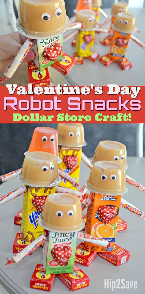 Here's how to make the cutest robot snacks this Valentine's Day! Plus, ALL the supplies are from Dollar Tree! Robot Snacks, Valentine Craft Gifts, Diy Dollar Tree Gifts, Valentines Robots, Valentines Diy Kids, Valentines Snacks, Dollar Tree Gifts, Tree Gifts, Valentine Gifts For Kids