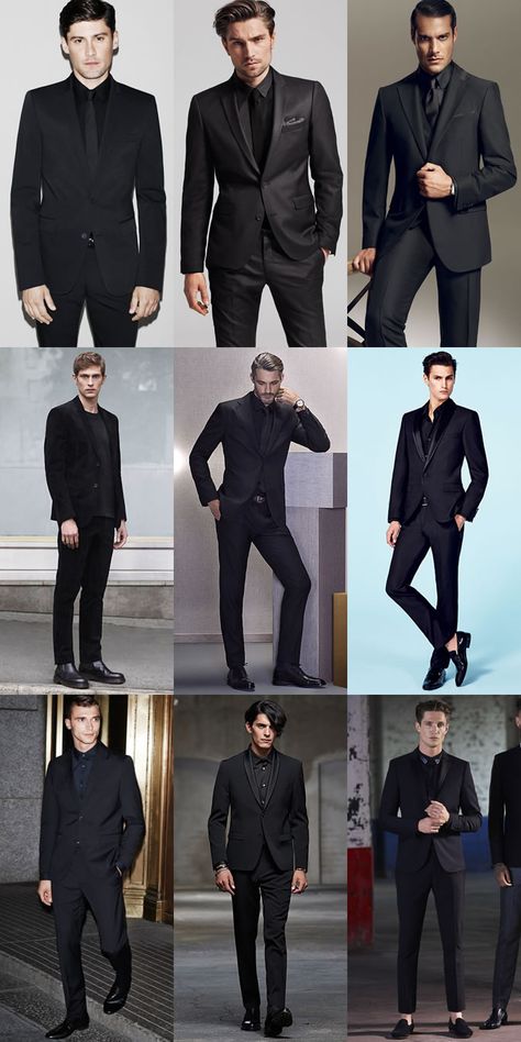 In Defence Of The Black Suit | FashionBeans Pant Suits For Men, Black Dress Suit For Men, Black Suit With Waist Coat Men, All Black Mens Wedding Attire Guest, Black Wedding Outfit Guest Men, Black Suit And Shirt Men, Black Shirt And Tie Outfit Men, Black Shirt Suit Outfit Men, Mens All Black Wedding Suit