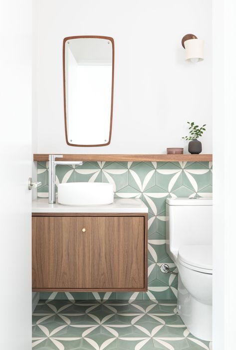 Modern Powder Rooms, Modern Powder Room, Vanity Inspiration, Media Consoles, Powder Room Vanity, Mid Century Modern Bathroom, Dinner Ware, Sarah Richardson, Mid Century Bathroom