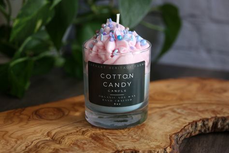 This sweet candle smells just like our favorite carnival treat!   Our candles are all natural-hand poured-highest quality soy- vegan-lead free wicks- infused with the highest quality fragrance oils. Our farm candles are made in the high plains of Colorado on our third generation farm. We are proud of our handmade candles and know you will enjoy the ambiance they create while burning! Cotton Candy Dessert, Cotton Candy Candle, Weird Candles, Diy Wax Melts, Candy Candle, Dessert Candle, Sweet Candles, Homemade Scented Candles, Candle Making Business