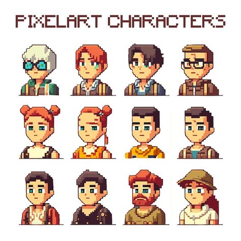 Set of pixel art cartoon people | Premium Vector #Freepik #vector #boy-icon #people-children #person-illustration #children-character People Pixel Art, Pixel Art Person, Avatar Template, Character Pixel Art, Pixel Avatar, Person Template, Icon People, Person Illustration, Illustration Children