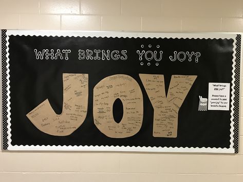 Interactive School Bulletin Boards, Bulletin Board Ideas Interactive, What Brings You Joy Bulletin Board, Youth Group Bulletin Board Ideas, Interactive Bulletin Boards Elementary, Interactive Bulletin Boards College, Aesthetic Bulletin Board, Counselor Bulletin Boards, Staff Bulletin Boards