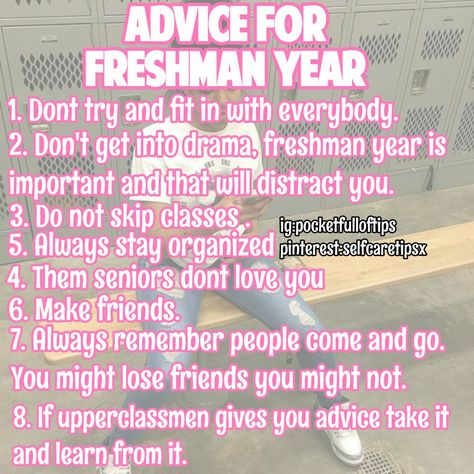 @natalia_vozna High School Tips For Girls Freshman Year, Freshman Year Tips, High School Preparation, High School Prep, High School Help, Freshman Advice, Back To University, Freshman Tips, Middle School Hacks