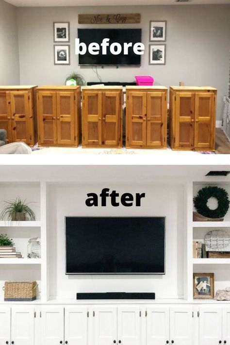 Diy Living Room Storage Ideas, Cabinet Shelves Living Room, Living Room Facelift, Large Cabinet Living Room, Farmhouse Built Ins Living Room, Living Room Makeover On A Budget, Expensive Looking Living Room, Living Room Cabinet Ideas, Living Room Media Cabinet