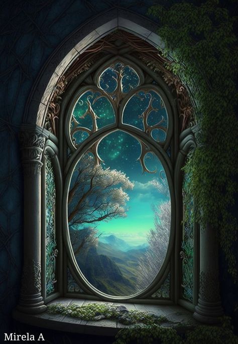 Fantasy Window, Kingdom Illustration, Trippy Artwork, Window Drawing, Fantasy Mythology, Mixed Media Art Canvas, Underwater Art, Fantasy Background, Fantasy Land