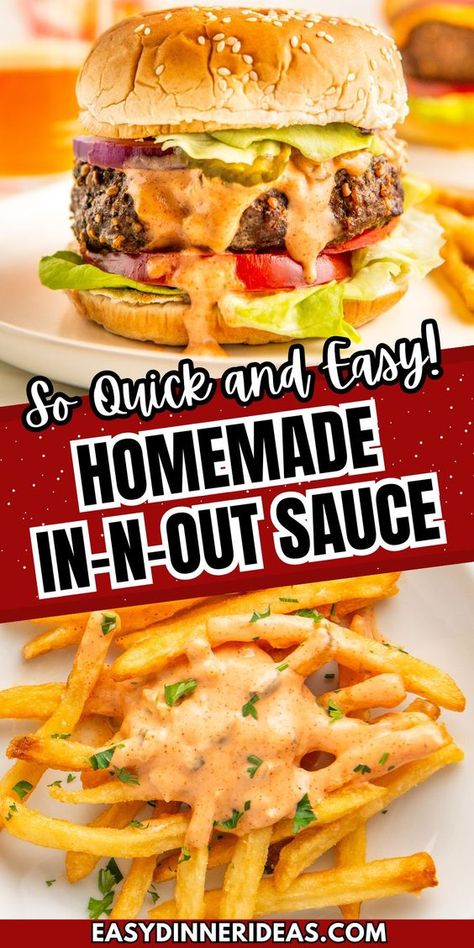 This copycat In and Out sauce recipe is a creamy, tangy sauce that takes burgers and fries to the next level! Make this famous fry and burger sauce easily in minutes with a handful of condiments you likely already have in the fridge. Innout Sauce, In And Out Burger Sauce, Copycat In And Out Sauce, In And Out Sauce Recipe, Boss Sauce Recipe, Easy Burger Sauce, Salted Beef Recipe, In And Out Sauce, Good Burger Sauce Recipe