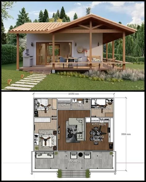 Tiny Life House | 90m2 Design Idea House ❤ | Facebook Small House Drawing, Small Rest House Design, Tiny Cabin Design, Low Budget House, Small House Blueprints, Cabin Plan, Rest House, Small House Plan, Architecture Building Design