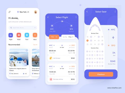 Flight Booking - App Concept by Bhavna Kashyap for Nickelfox on Dribbble Flight Booking App, Flight App, Flutter App, App Concept, App Inspiration, Flight Booking, App Interface Design, Booking App, Mobile Ui Design