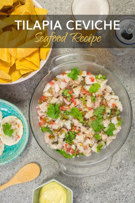 Tilapia Ceviche Recipe Mexican, Fish Ceviche Recipe Mexican, Authentic Ceviche Recipe, Tilapia Ceviche Recipe, White Fish Ceviche Recipe, Civeche Recipe, Seviche Recipes, Ceviche Recipe Fish, Ceviche Recipe Mexican