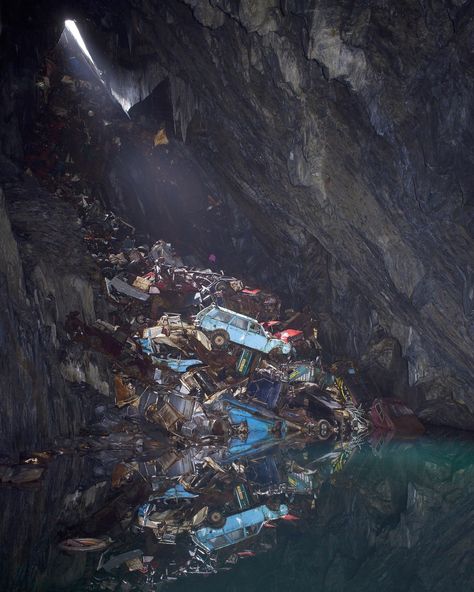 A Surreal Subterranean Junkyard Piled With Old Cars | WIRED Surreal Scenes, Gray Rock, Abandoned Cars, Rural Landscape, Lost Soul, Photography Awards, Abandoned Places, Pollution, Surrealism