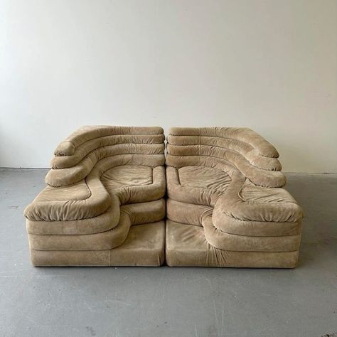 a fine piece of furniture. Modular Interior Design, Irregular Furniture, Weird Couch, Small Lounge Room, Suede Furniture, Groovy Interiors, Living Room 70s, Rounded Furniture, Minimal Chairs