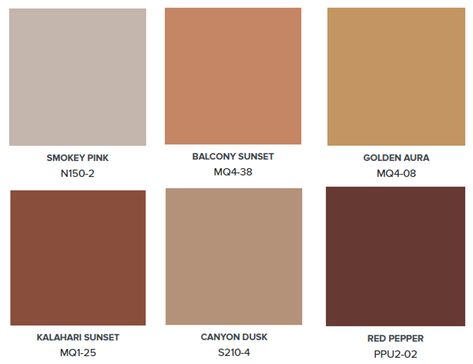 Behr Color Palettes, Boho Wedding Color Schemes, Warm Bedroom Colors, Desert Color Palette, Boho Color Palette, Boho Wedding Colors, Brown Dining Room, Sunset Color Palette, Warm Color Palette